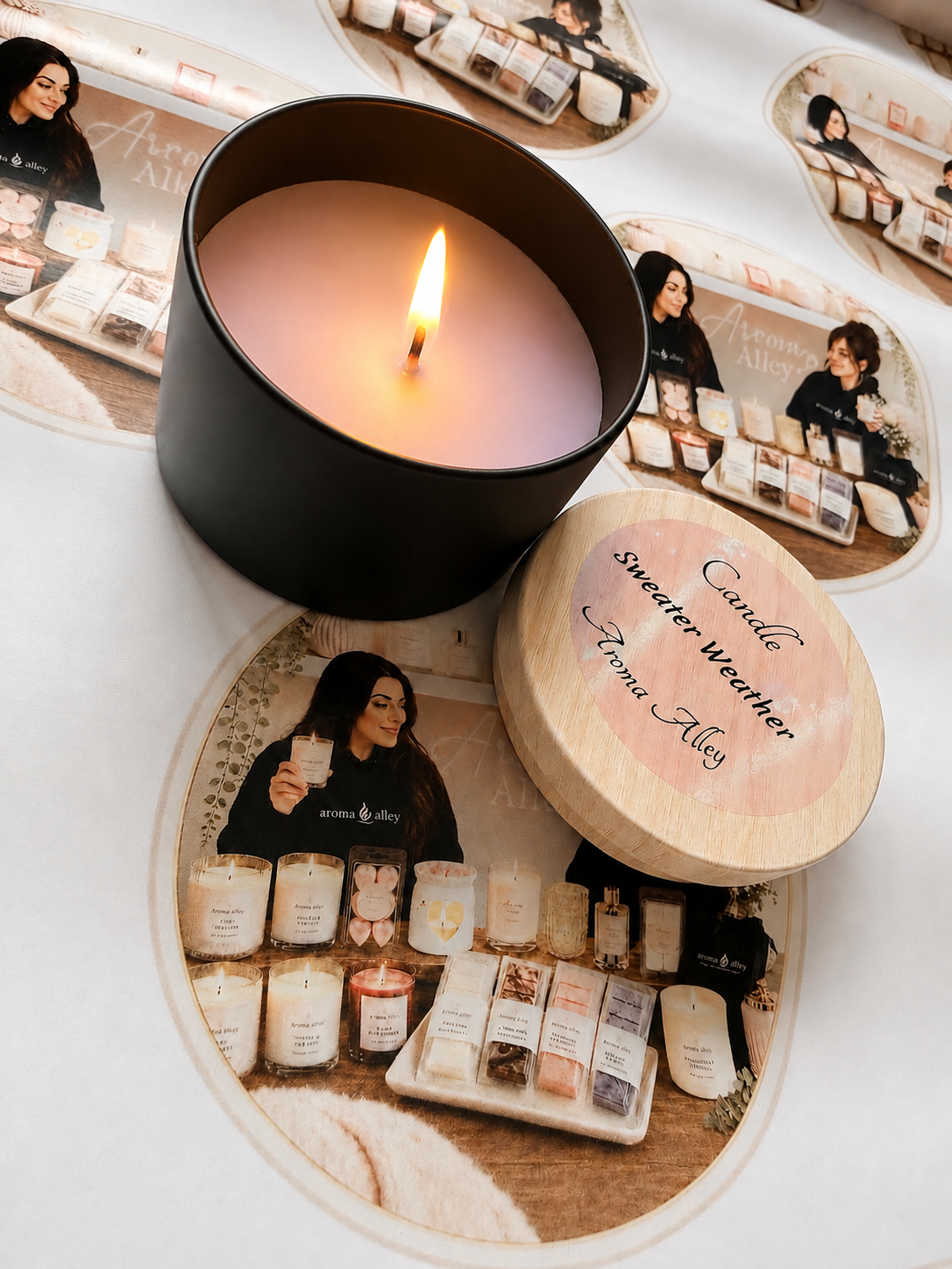 Sweater Weather scented candle in our matte black tin