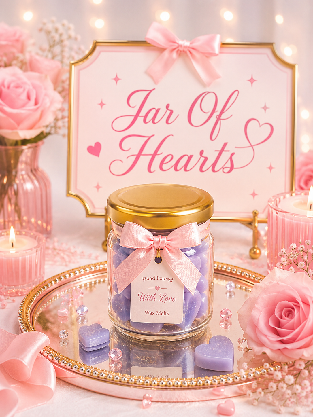 Blue Jar of heart-shaped wax melts