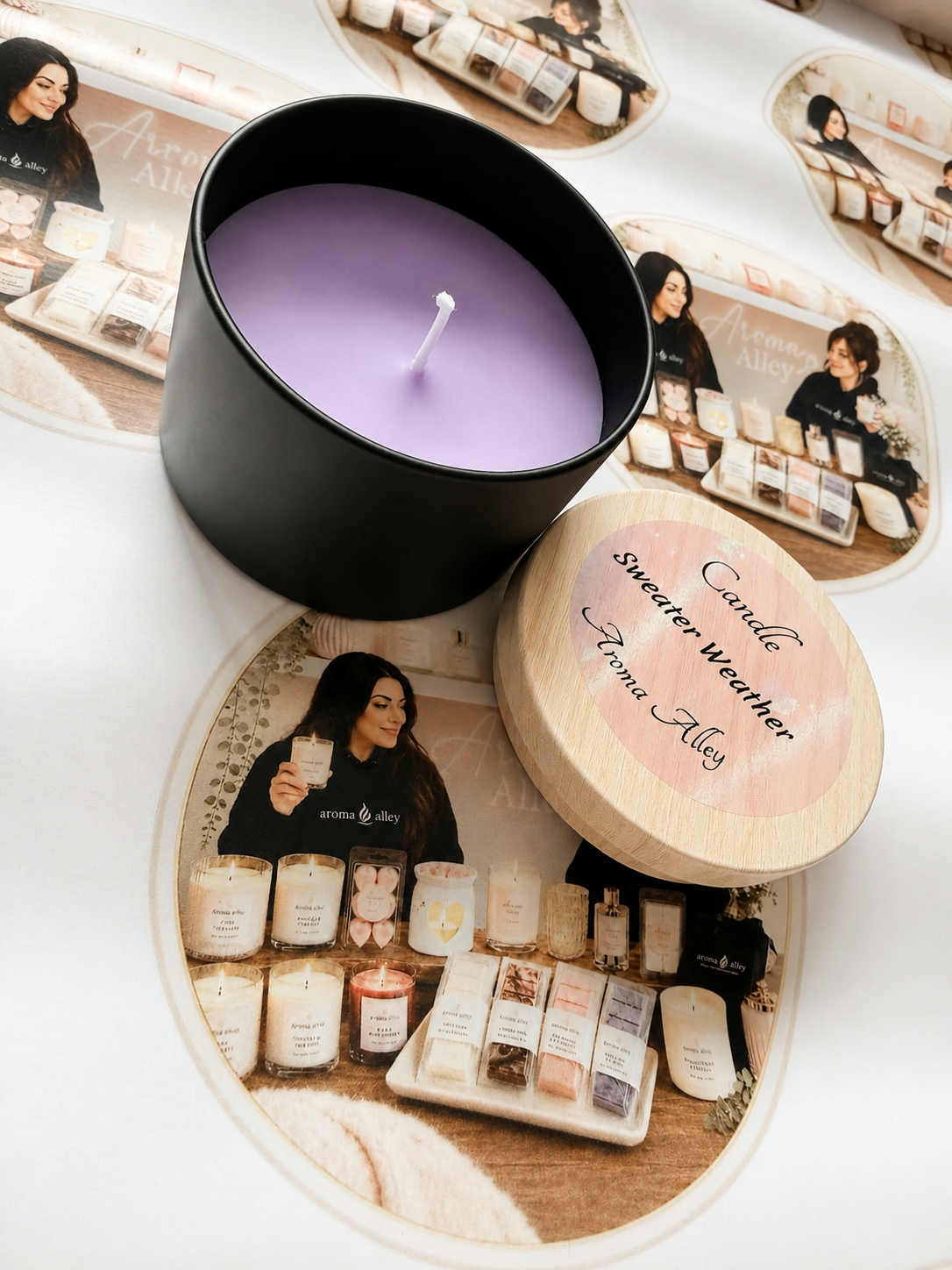 Sweater Weather scented candle in our matte black tin