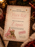 Personalised The nice list pink teddy certificate