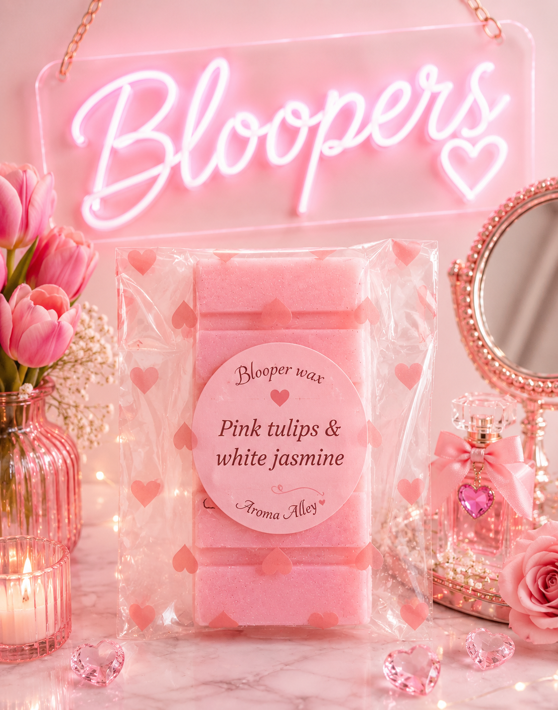 Pink tulips & white jasmine snap bar blooper