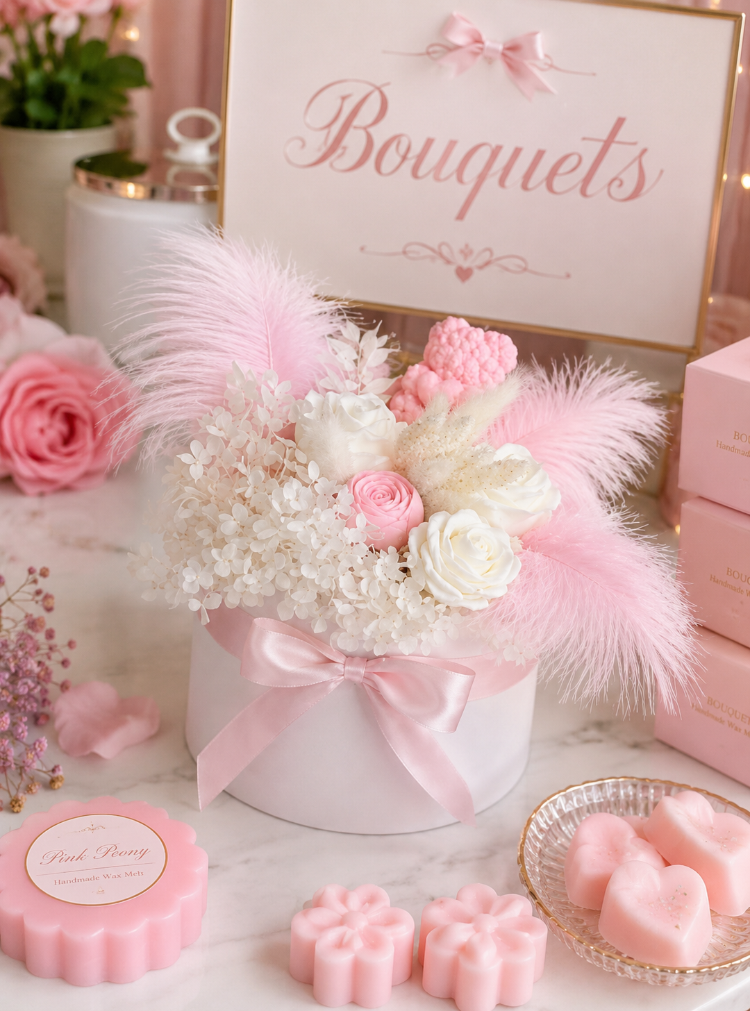 Pink teddy wax bouquet