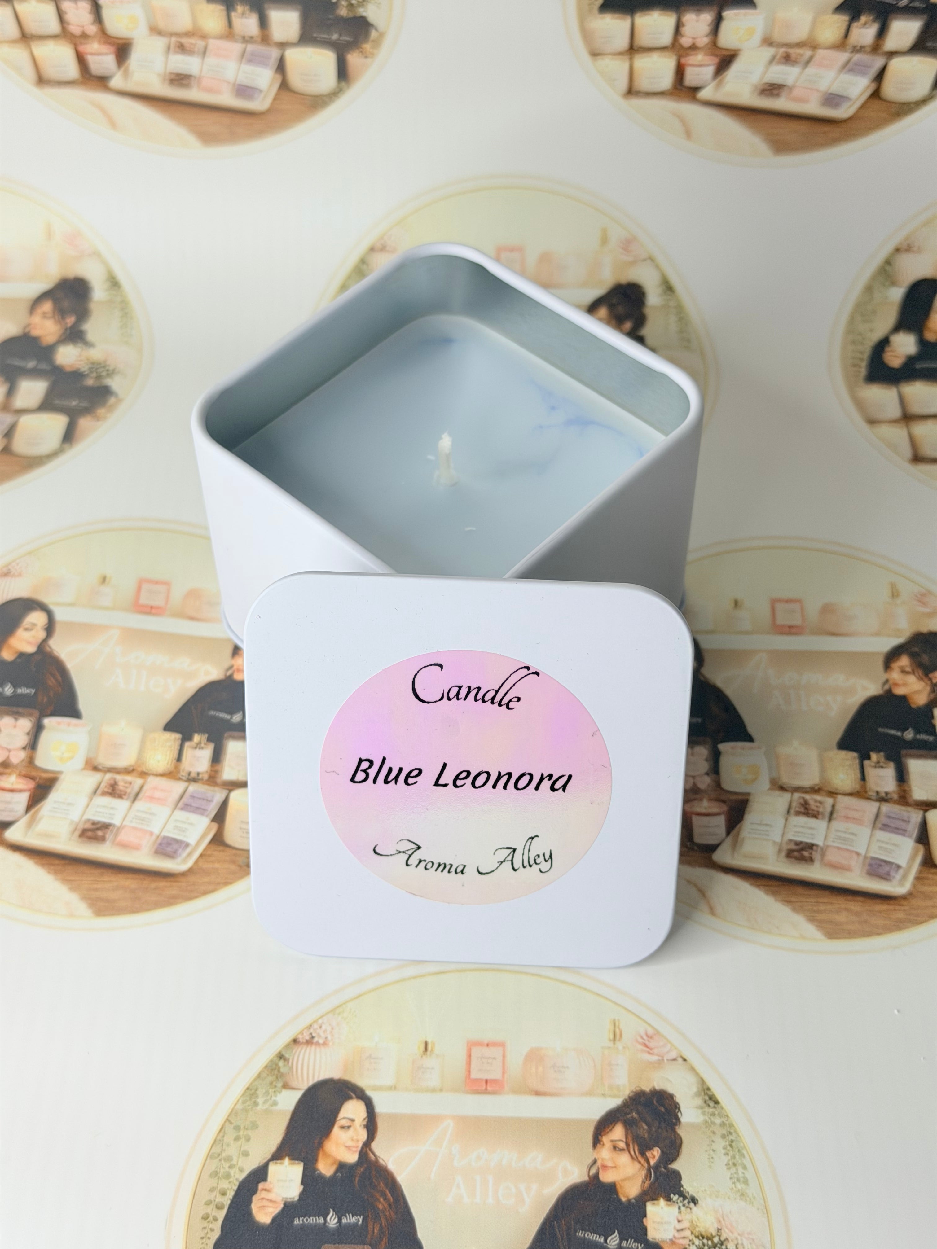 Blue Leonora Tin Candle