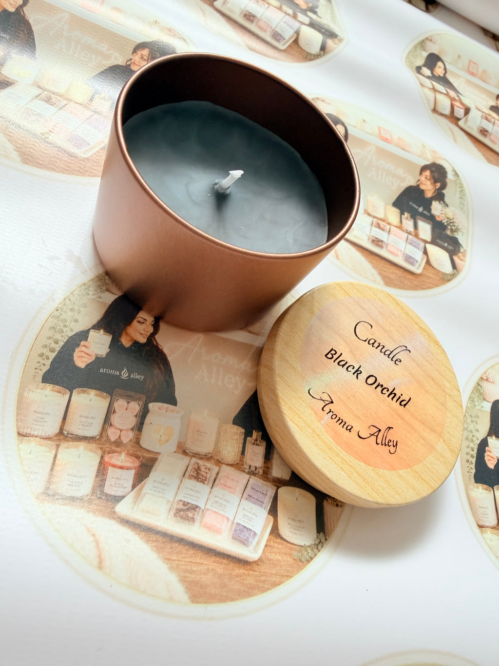 Black Orchid candle in our matte dusky pink tin