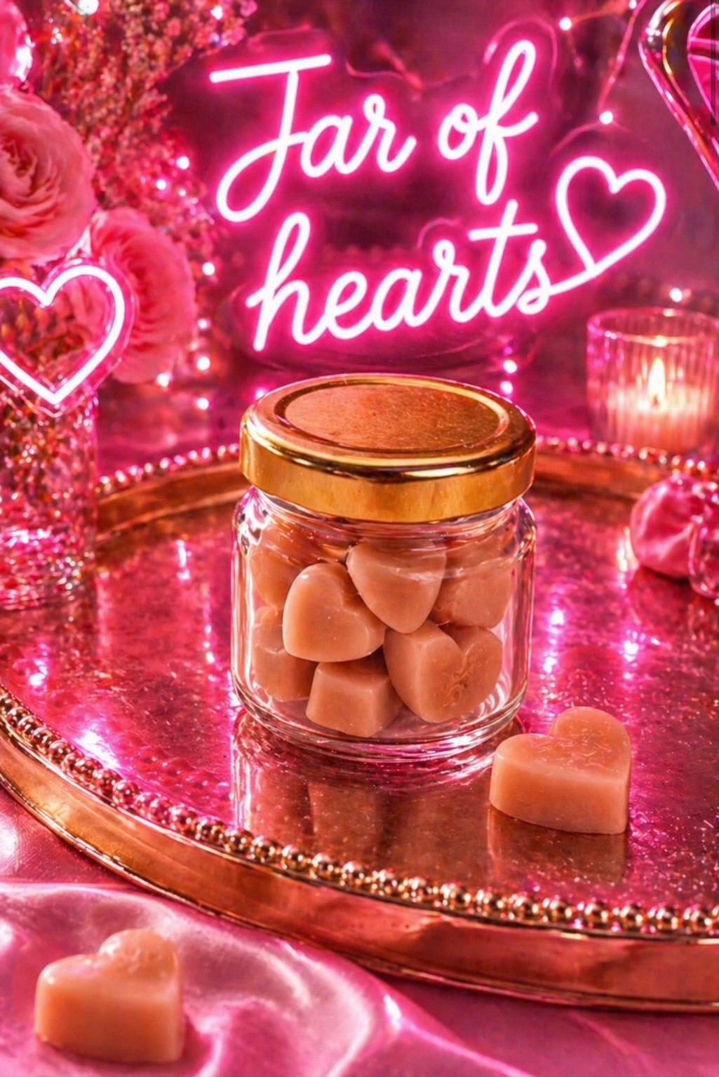 Gold Jar of wax melt shaped-hearts